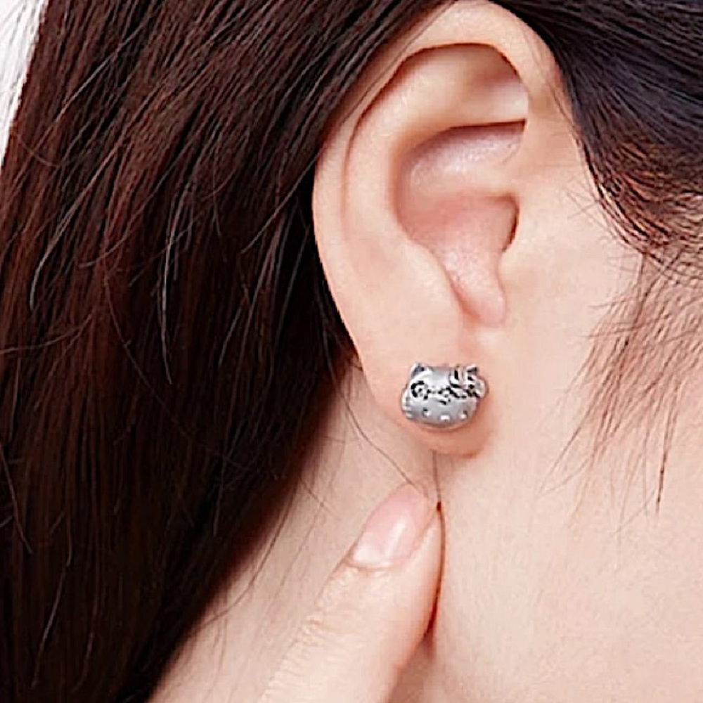 Hello Kitty Sterling Silver Diamond Stud Earrings - Picture 2 of 7